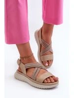 Lehké Dámské Pohodlné Sandály Na Suchý Zip Beige model 21661191 - EVENTO Lehké Dámské Pohodlné Sandály Na Suchý Zip Beige model 21661191 - EVENTO