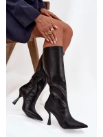 Dámske topánky Vionette pod kolená na podpätku - čierne Dámske topánky Vionette pod kolená na podpätku - čierne