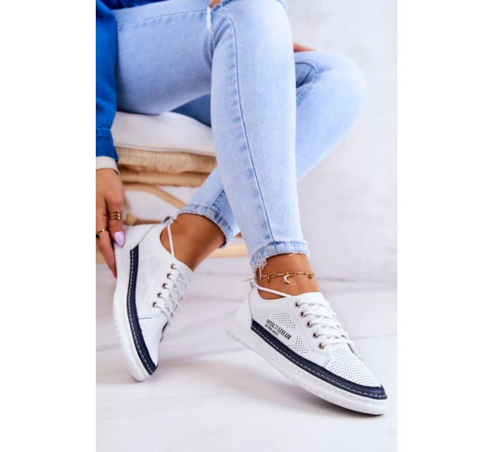 Dámské kožené tenisky v bílé a tmavě modré barvě model 21579583 - EVENTO