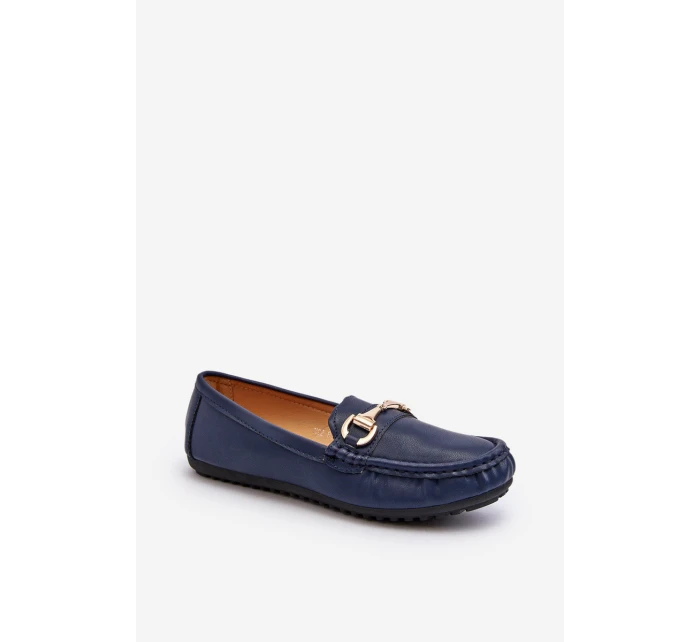 Damskie Klasyczne Mokasyny Eko Skórzane Granatowe Demese