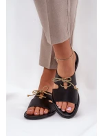 Skórzane Klapki Damskie Na Płaskim Obcasie Zazoo 3022 Czarne