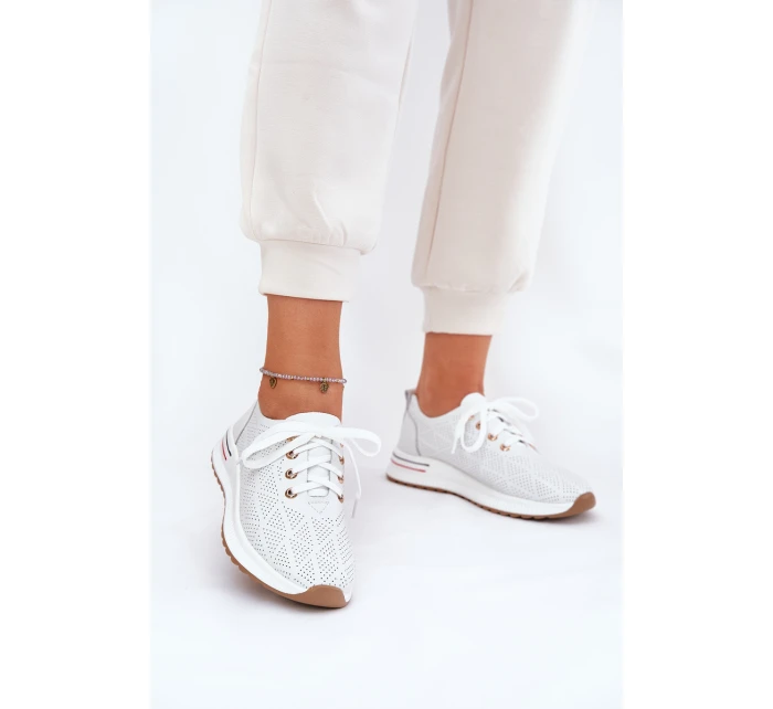 Skórzane Lekkie Półbuty Damskie Artiker 54C1758 Białe