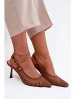 Kožené Síťované Dámské Sandály Lodičky Na Podpatku Maciejka K7507-29 Hnědé