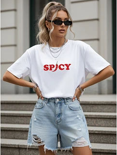Dámske bavlnené tričko oversize s potlačou, biele, FashionStreet NX9004RY
