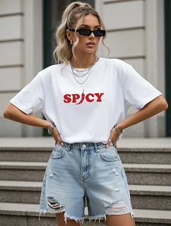 Dámske bavlnené tričko oversize s potlačou, biele, FashionStreet NX9004RY