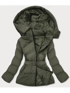 Dámska prechodná prešívaná bunda v khaki farbe s opaskom (23060-2)