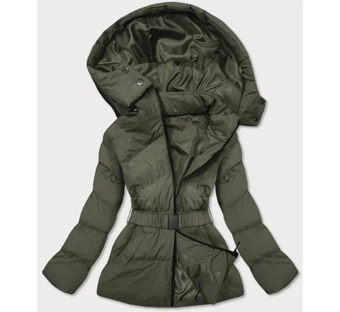 Dámska prechodná prešívaná bunda v khaki farbe s opaskom (23060-2)