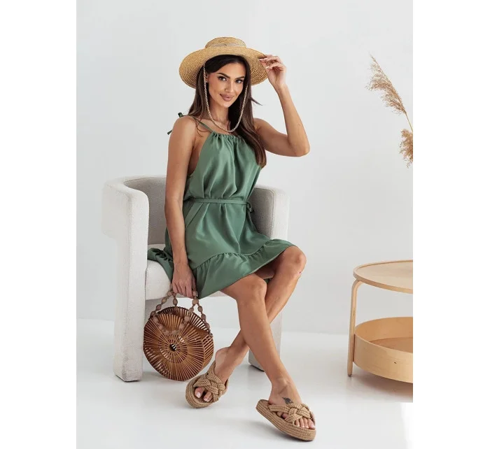 Dámske khaki šaty s volánom (652)