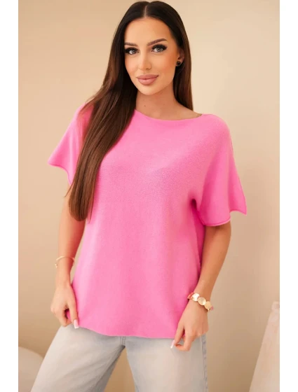 Dámsky sveter s krátkym rukávom Loose Fit Light Pink