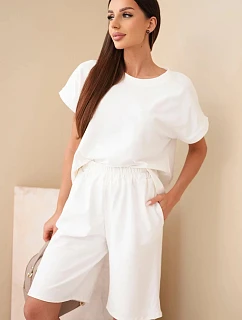 Dámske bavlnené tričko s krátkym rukávom a šortky s elastickým pásom ecru