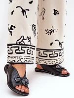 Połyskujące Sandały Damskie Z Ozdobą Płaskie Czarne Russona