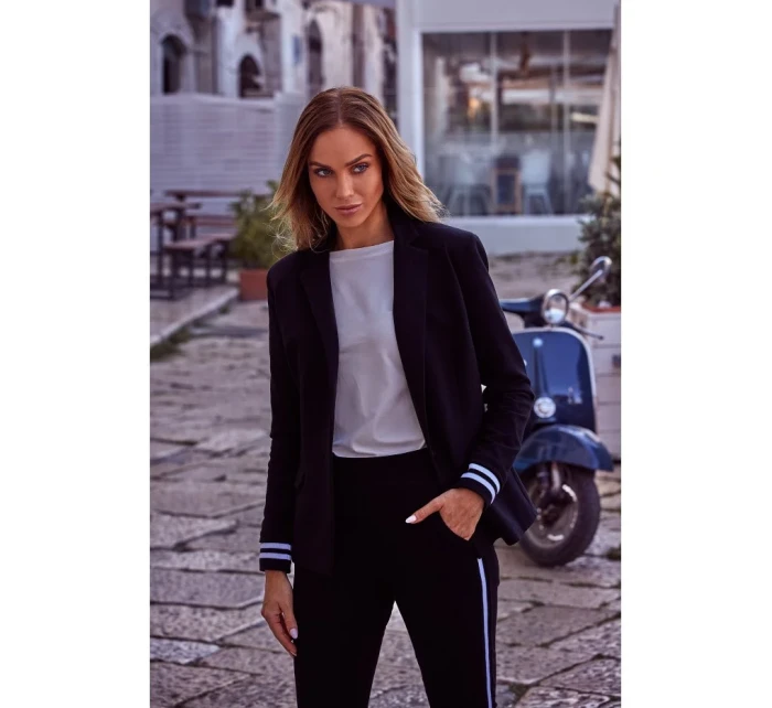 M459 Blejzer s pruhovanými rebrovanými manžetami - čierny