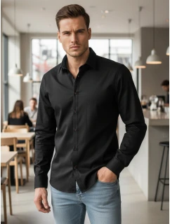 Pánská elegantní hladká černá košile SLIM FIT Dstreet model 21981604 - FashionStreet
