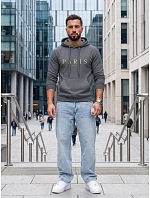 Pánska mikina s kapucňou a potlačou PARIS, tmavošedá, FashionStreet NX5147BX Pánska mikina s kapucňou a potlačou PARIS, tmavošedá, FashionStreet NX5147BX