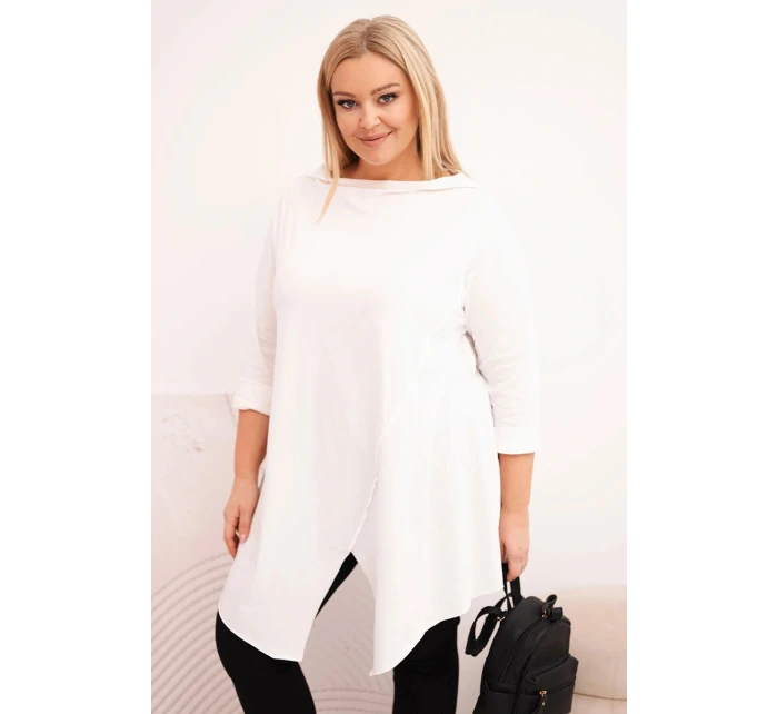 Dámske Plus veľkosť bavlnená blúzka asymetrické s roll-up rukávy biela