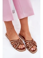 Klapki Damskie Płaskie Z Przeplatającymi Się Paskami Brązowe Acimine Klapki Damskie Płaskie Z Przeplatającymi Się Paskami Brązowe Acimine