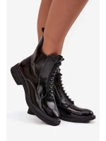 Lakované dámské kozačky z přírodní kůže model 21713802 Černé - D&A