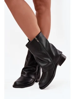 Kožené dámské kotníkové boty s límcem na  Černé model 21728429 - Maciejka