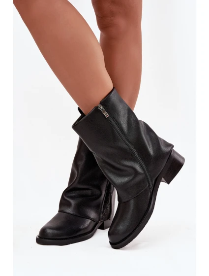 Kožené dámské kotníkové boty s límcem na  Černé model 21728429 - Maciejka