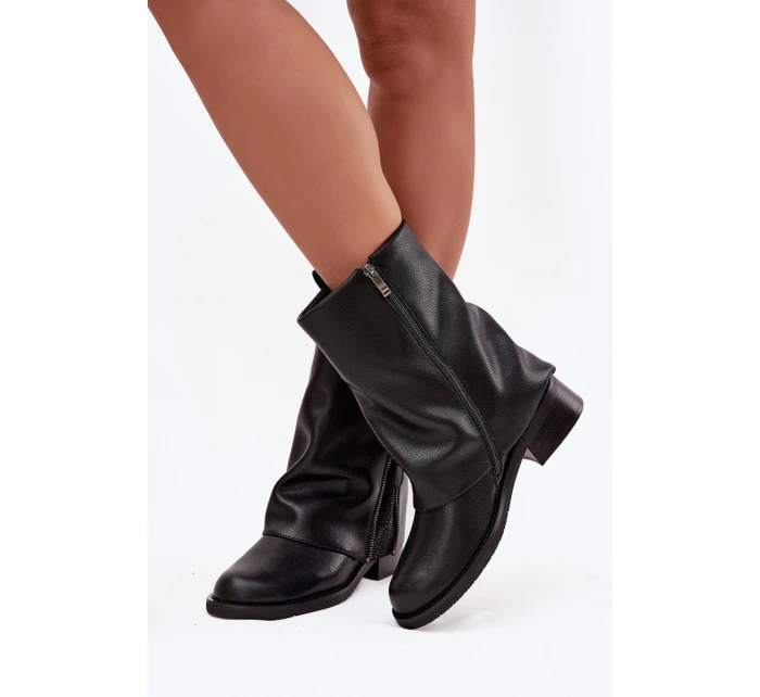 Kožené dámské kotníkové boty s límcem na  Černé model 21728429 - Maciejka