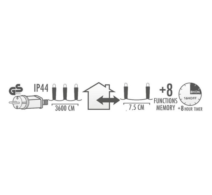 VIANOČNÝ STROMČEK SVETELNÁ REŤAZ 480 VIEDOL ČASOVAČ STUDENÁ BIELA