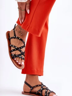 Sandały Damskie Z Ozdobami Czarne Alemona