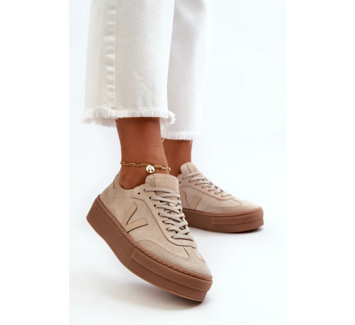 Zazoo N1100S2 Sneakersy Zamszowe Damskie Na Platformie Beżowe Zazoo N1100S2 Sneakersy Zamszowe Damskie Na Platformie Beżowe