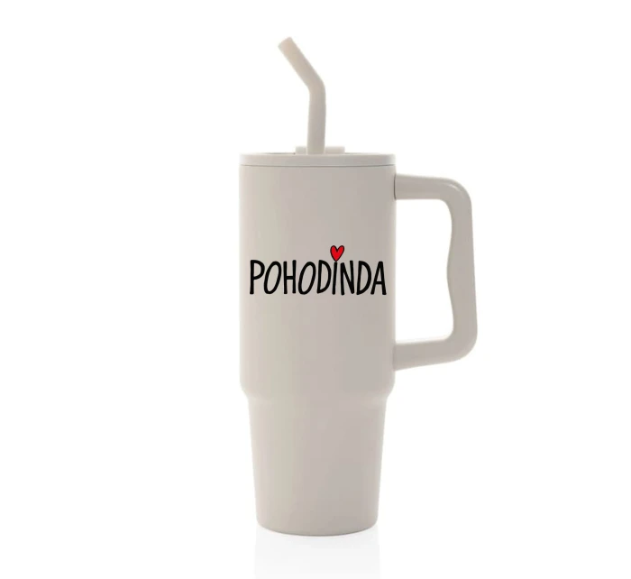 POHODINDA - béžová cestovní termoska s barevným víčkem 900 ml