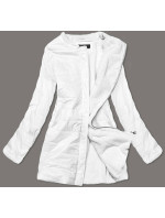 Bílá dámská bunda s mechovitým kožíškem pro přechodné období (M-1733)