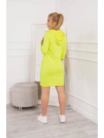 Šaty s kapucí a kapsami žluté neonové barvy Šaty s kapucí a kapsami žluté neonové barvy
