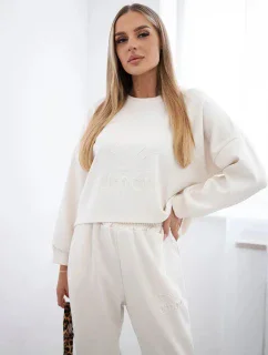 Viskózový set Amour tepláky + nohavice svetlá béžová