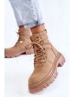 Kožené teplé šněrovací boty Béžové model 21603028 - EVENTO Kožené teplé šněrovací boty Béžové model 21603028 - EVENTO