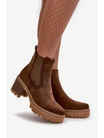 Botki Damskie Ocieplane Na Słupku Eko Zamszowe Brązowe Irissinae Botki Damskie Ocieplane Na Słupku Eko Zamszowe Brązowe Irissinae