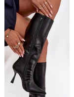 Dámske topánky Vionette pod kolená na podpätku - čierne Dámske topánky Vionette pod kolená na podpätku - čierne