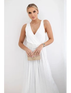 Plisovaný viskózový overal ecru