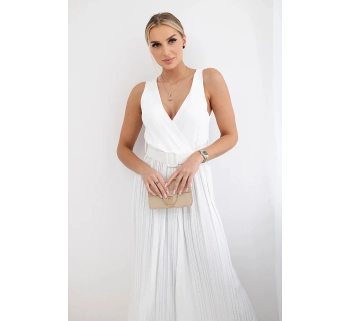 Plisovaný viskózový overal ecru