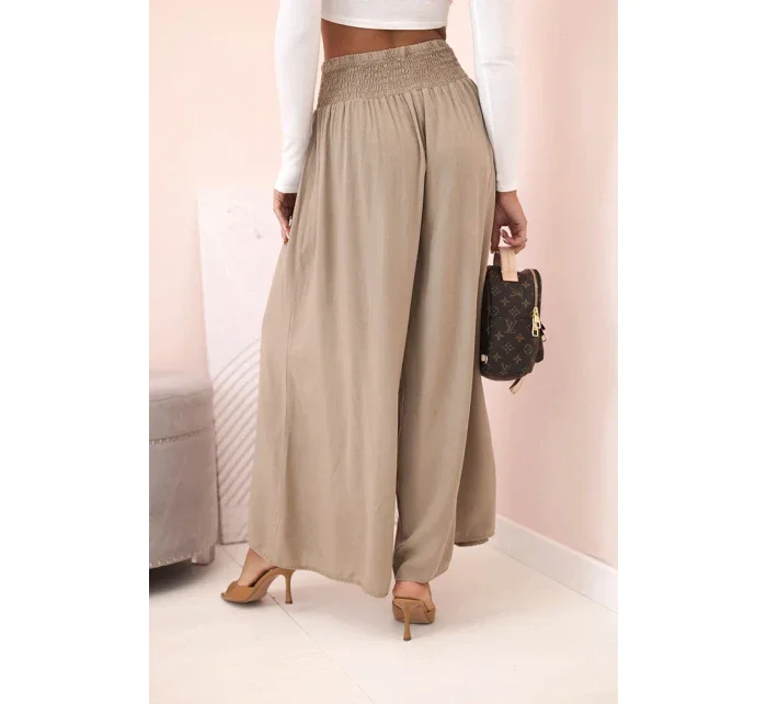 Dámske viskózové nohavice s elastickým pásom camel