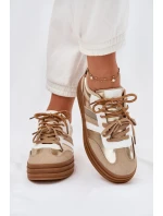 Sneakersy Damskie Na Platformie Z Podwójnym Sznurowaniem Panterka Złote Niteria Sneakersy Damskie Na Platformie Z Podwójnym Sznurowaniem Panterka Złote Niteria