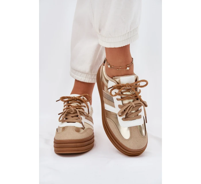 Sneakersy Damskie Na Platformie Z Podwójnym Sznurowaniem Panterka Złote Niteria Sneakersy Damskie Na Platformie Z Podwójnym Sznurowaniem Panterka Złote Niteria