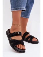 Dámské pantofle s pásky a zlatým přezkou Černé model 21954646 - Boto Dámské pantofle s pásky a zlatým přezkou Černé model 21954646 - Boto