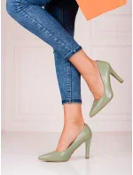 Moderní dámské zelené  lodičky na jehlovém podpatku