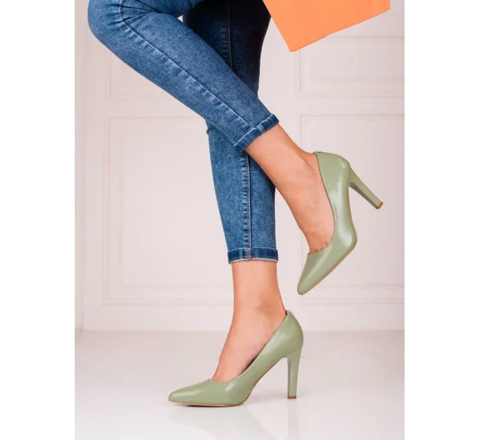 Moderní dámské zelené  lodičky na jehlovém podpatku