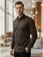 Pánská elegantní hladká tmavě hnědá košile SLIM FIT Dstreet model 21995754 - FashionStreet