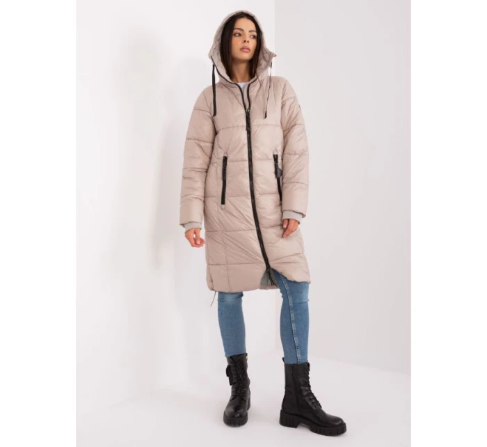 Dámská zimní bunda béžová prošívaná SUBLEVEL s ke kolenům model 21351602