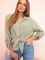 Bavlnená mušelínová oversize košeľa svetlej khaki farby