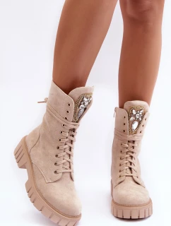 kožené workery s ozdobou Bežové model 21635088 - Boto