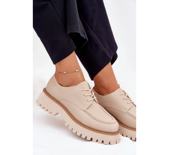 Półbuty Mokasyny Damskie Ze Sznurowaniem Big Star NN274053 Beżowe