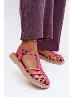 Kožené dámské sandály Ploché S Pásky model 22133494 Růžové - Maciejka