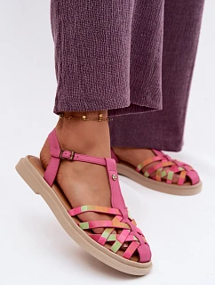 Kožené dámské sandály Ploché S Pásky model 22133494 Růžové - Maciejka