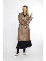 Dvojradový klasický dámsky kabát z ekologickej kože AnnGissy vo ťavej farbe (AG6-30)